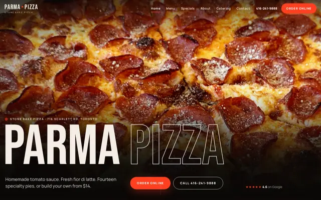 Screenshot of the Parma Pizza · Concept B1 demo, desktop